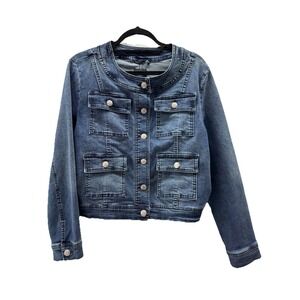 Curve Appeal Denim Jacket XL  Buttons Utility Pockets Chic Minimalist Streetwear
